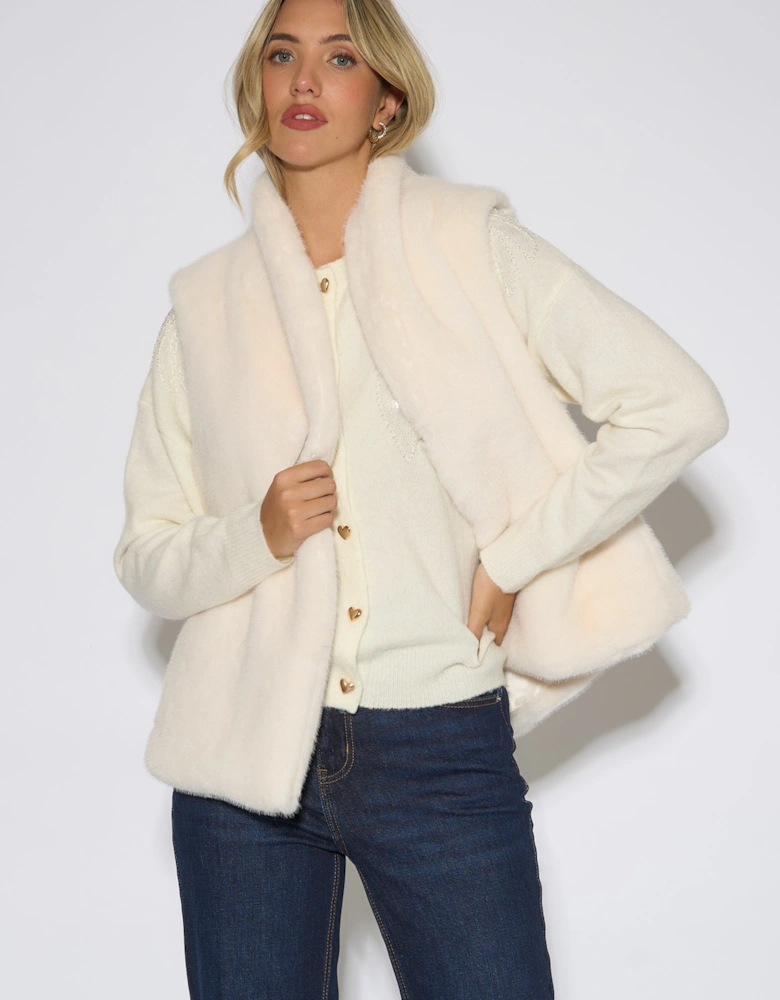 White Faux Fur Longline Gilet