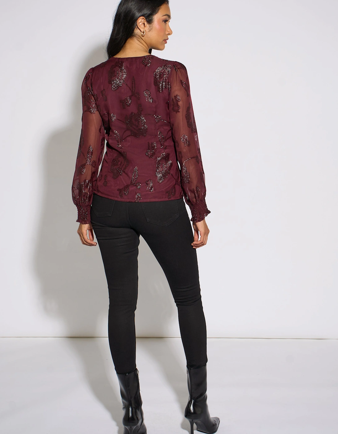 Plum Floral Sparkle Jacquard Blouse