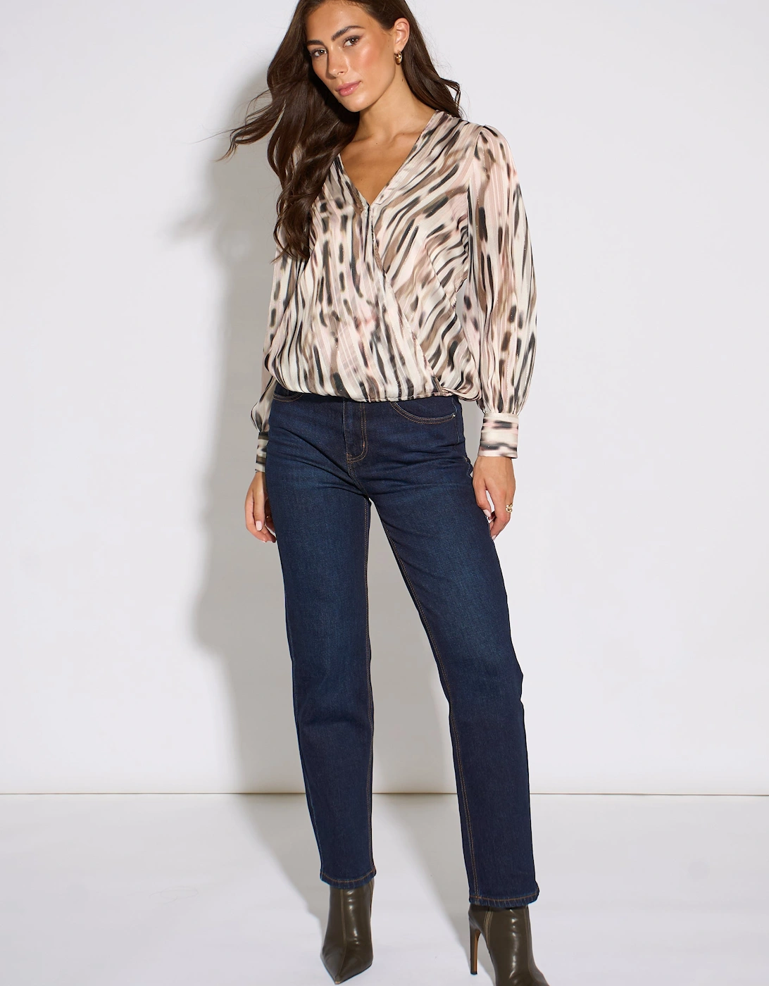 Off White Animal Wrap Sparkle Long Sleeve Top