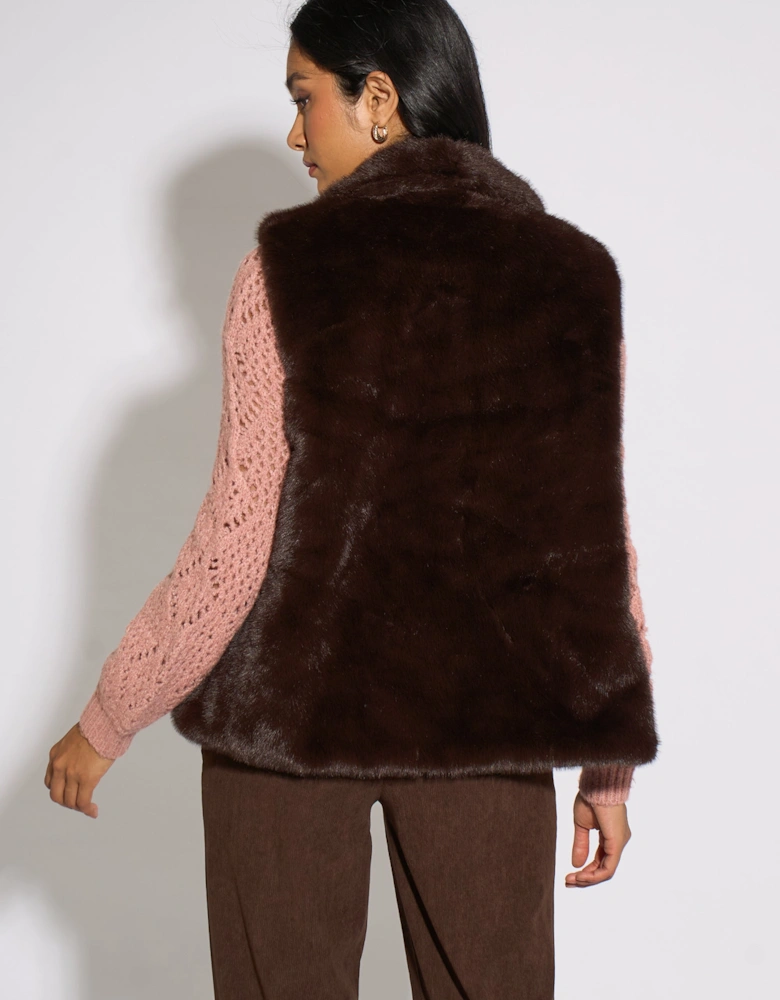 Brown Faux Fur Longline Gilet