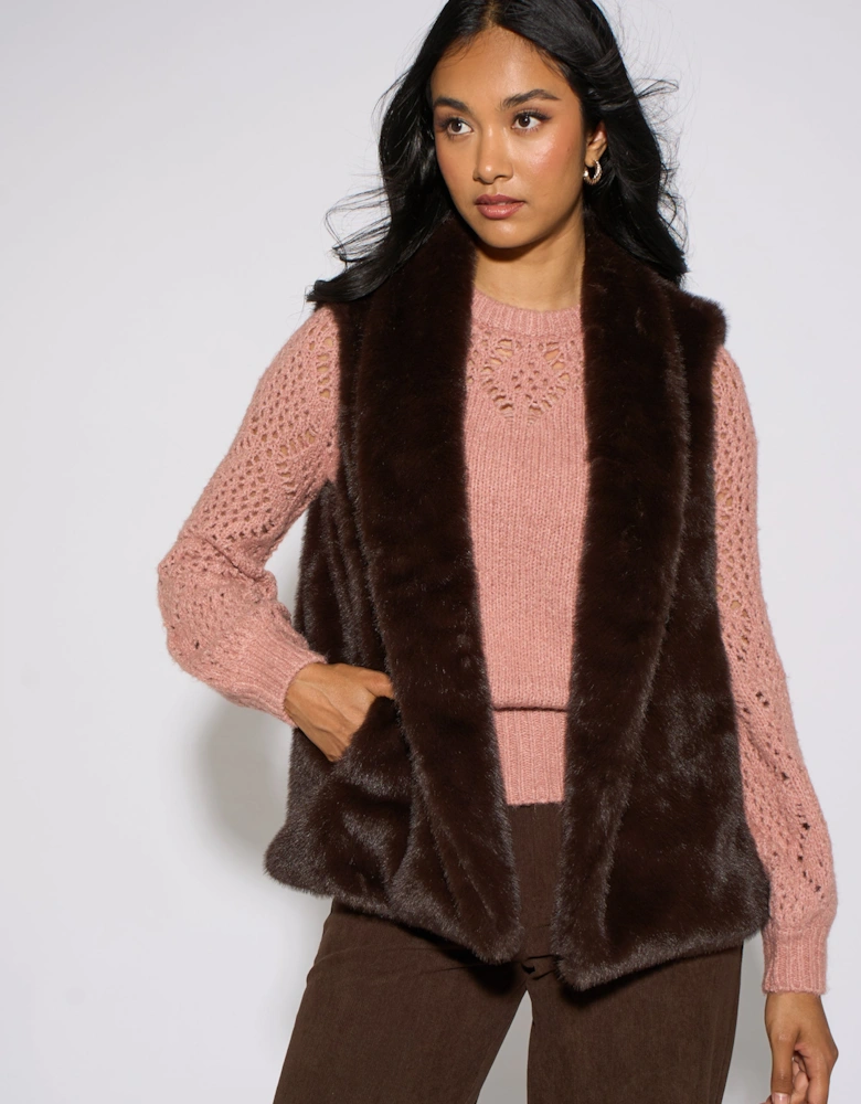 Brown Faux Fur Longline Gilet