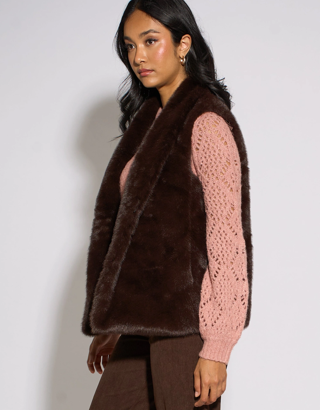 Brown Faux Fur Longline Gilet