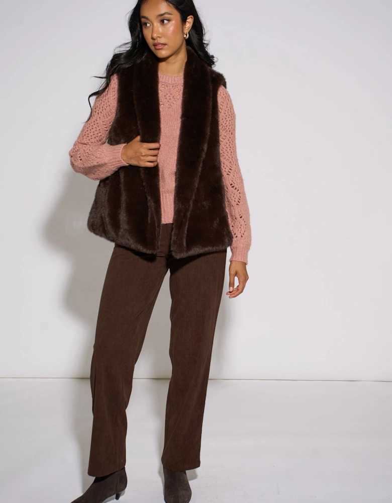 Brown Faux Fur Longline Gilet
