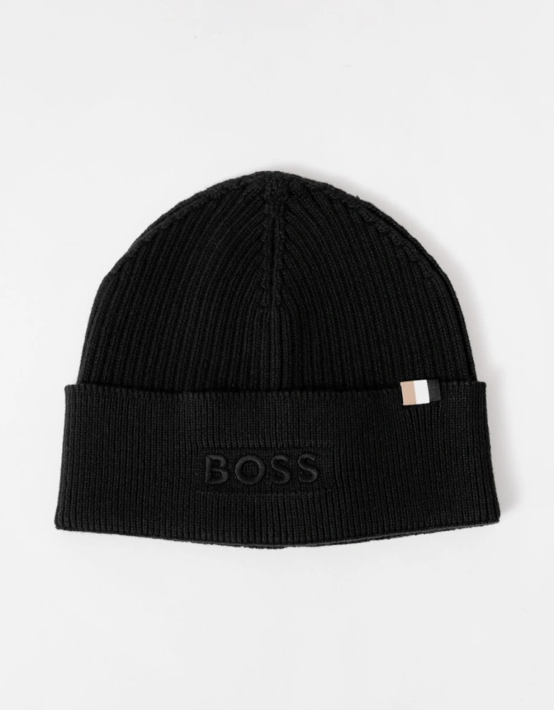 BOSS Orange Magico R Mens Cotton and wool beanie with signature stripe detail - Black 001