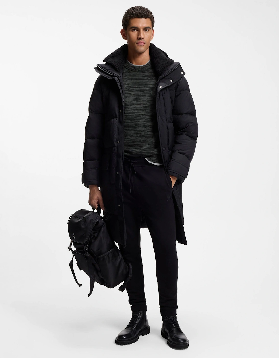 BOSS Orange Aperoso Mens  Mouliné-knit Sweater in Virgin Wool and Cotton  - Black 001