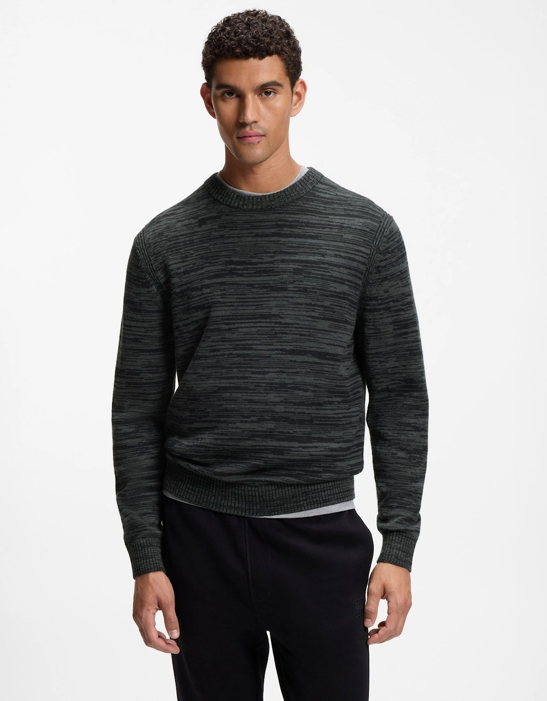 BOSS Orange Aperoso Mens  Mouliné-knit Sweater in Virgin Wool and Cotton  - Black 001