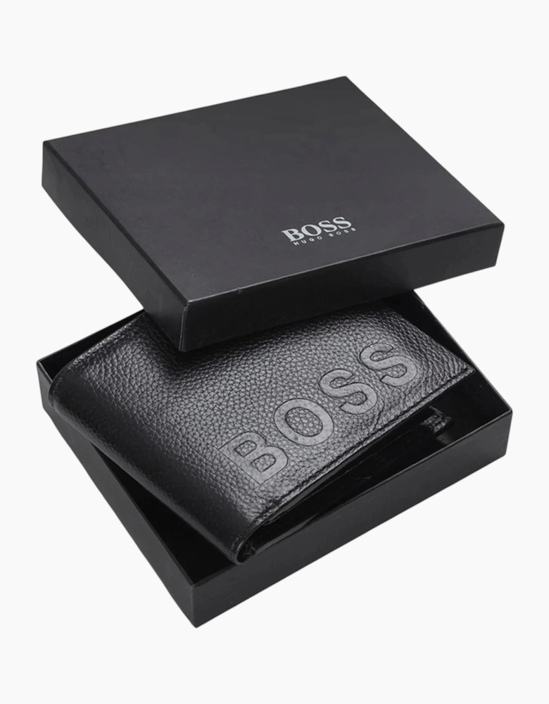 Hugo Boss Mens Genuine Leather Wallet Bold Bifold Credit Card Holder Black