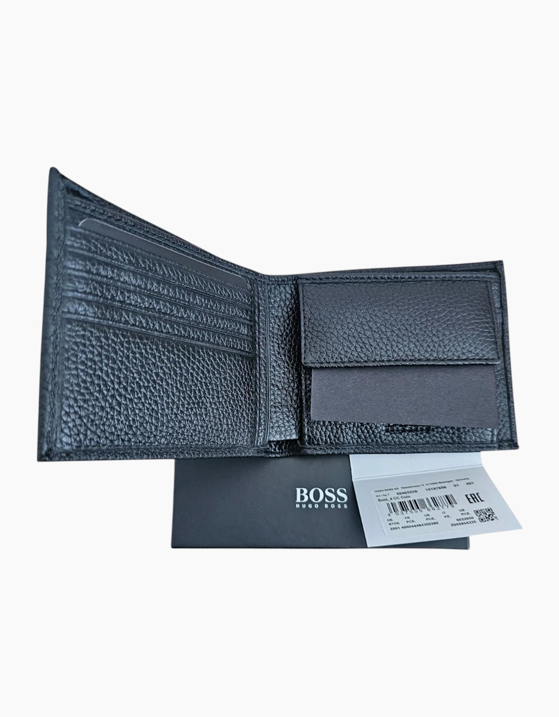 Hugo Boss Mens Genuine Leather Wallet Bold Bifold Credit Card Holder Black