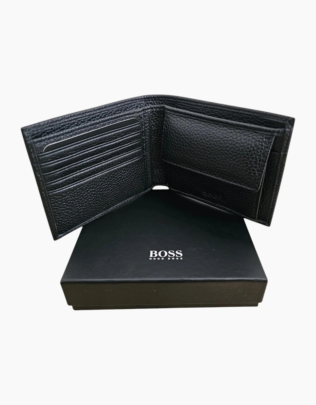 Hugo Boss Mens Genuine Leather Wallet Bold Bifold Credit Card Holder Black