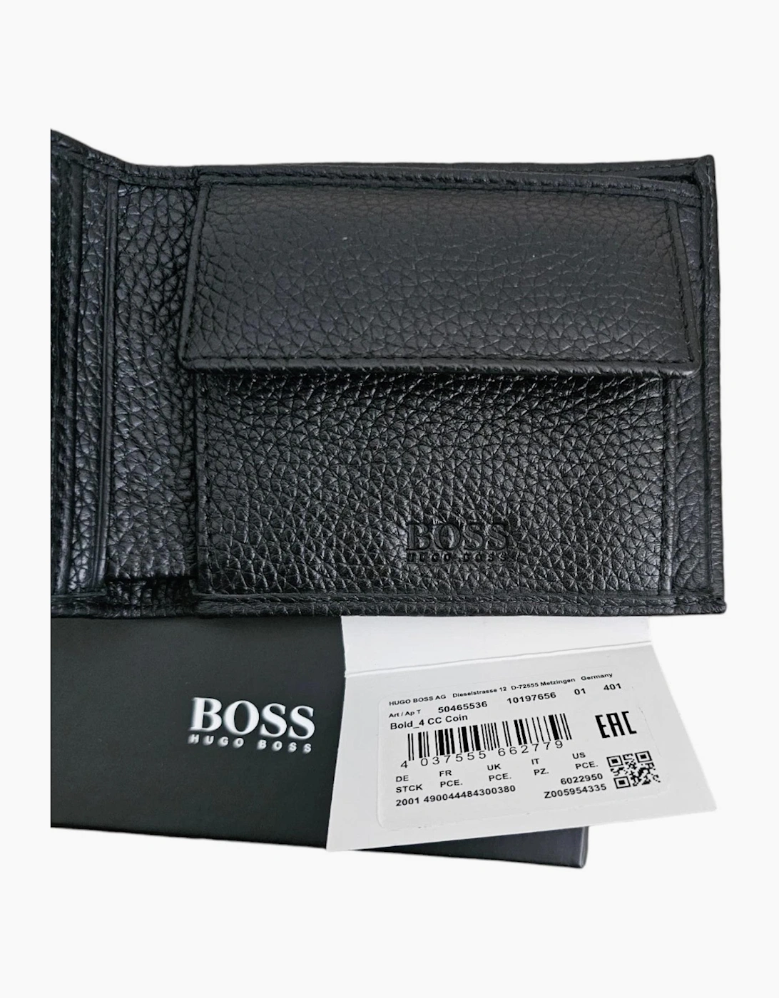 Hugo Boss Mens Genuine Leather Wallet Bold Bifold Credit Card Holder Black