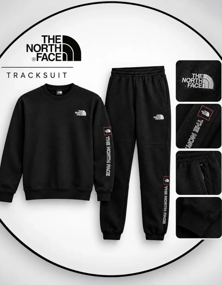 The North Face Mens Tracksuit M Outline Crew Sweatshirt Fleece Jogger Sportswear Black