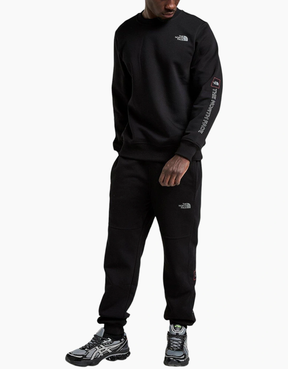 The North Face Mens Tracksuit M Outline Crew Sweatshirt Fleece Jogger Sportswear Black