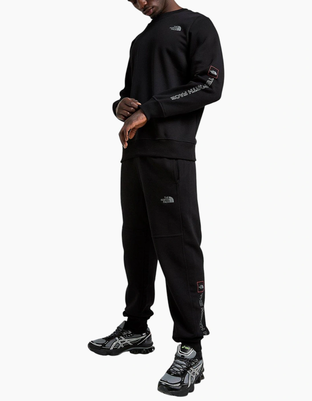 The North Face Mens Tracksuit M Outline Crew Sweatshirt Fleece Jogger Sportswear Black