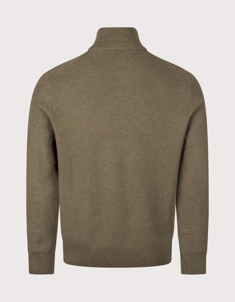 Quarter Zip Cotton Mesh Knitted Jumper