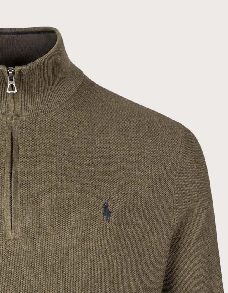 Quarter Zip Cotton Mesh Knitted Jumper