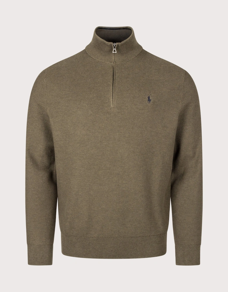 Quarter Zip Cotton Mesh Knitted Jumper