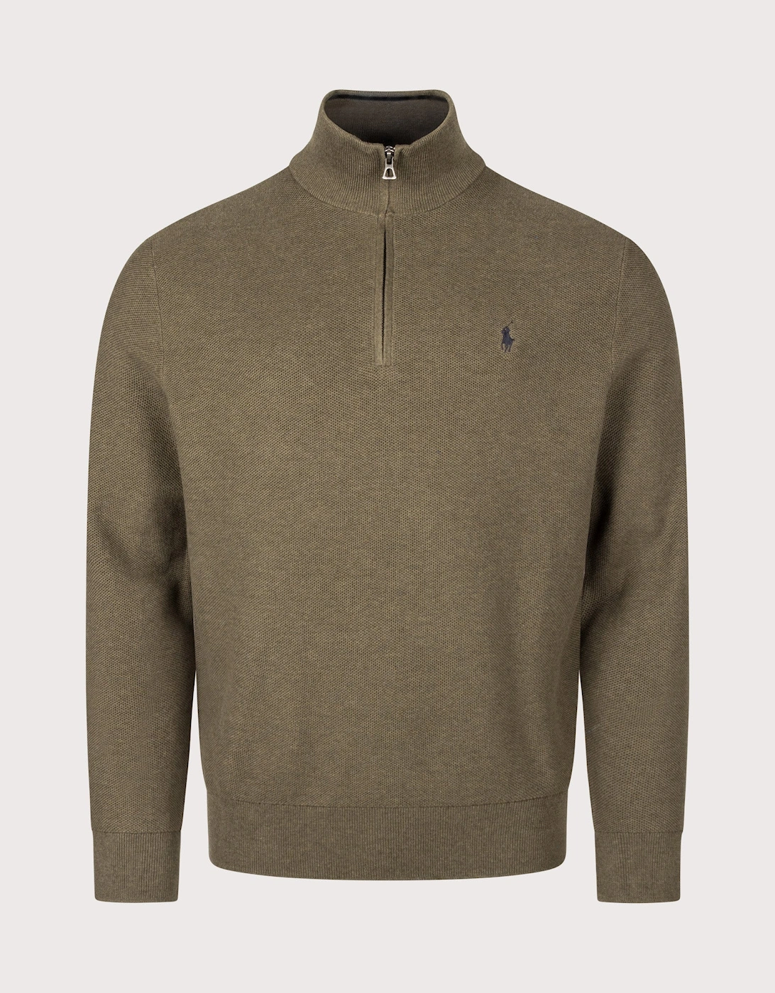 Quarter Zip Cotton Mesh Knitted Jumper