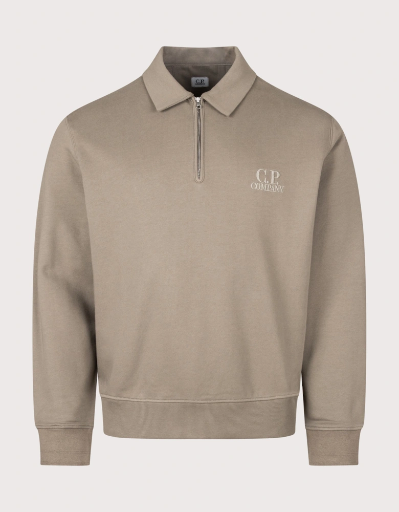 Diagonal Raised Fleece Polo Collar Sweatshirt
