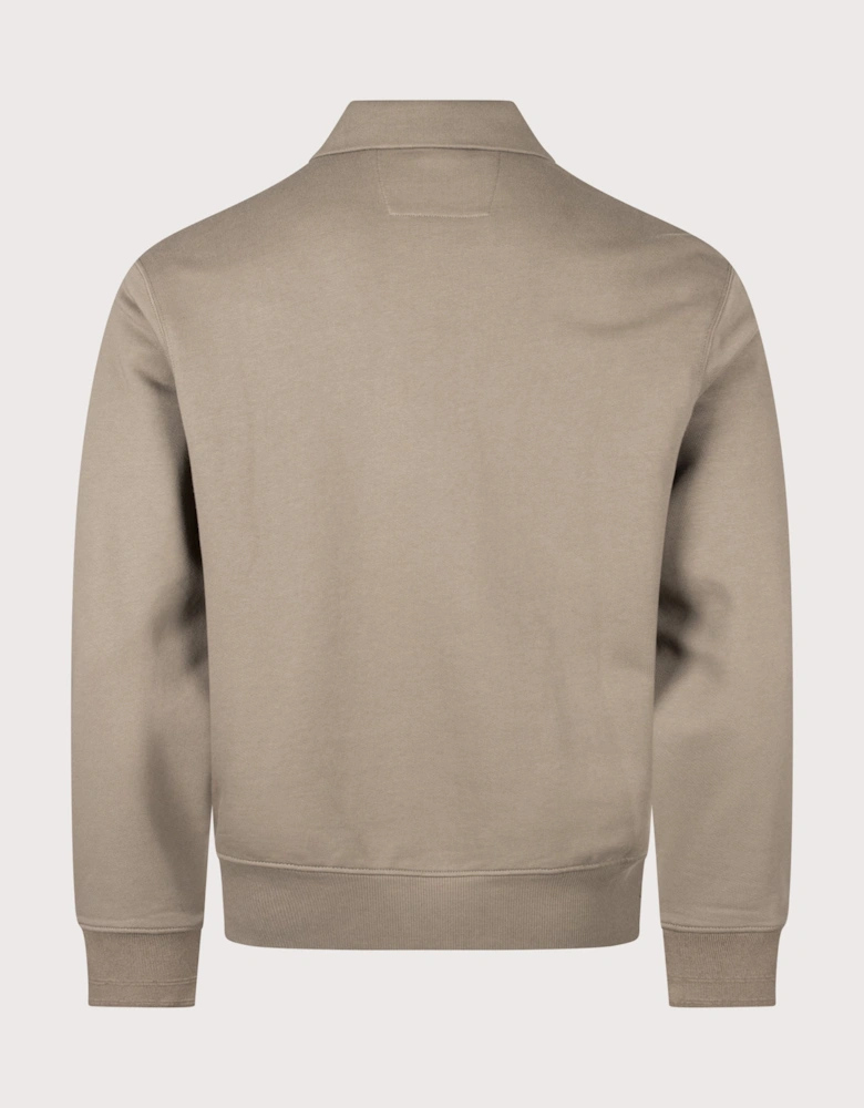 Diagonal Raised Fleece Polo Collar Sweatshirt