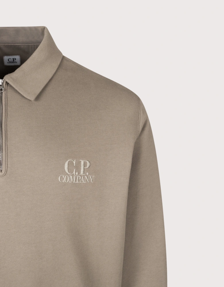 Diagonal Raised Fleece Polo Collar Sweatshirt