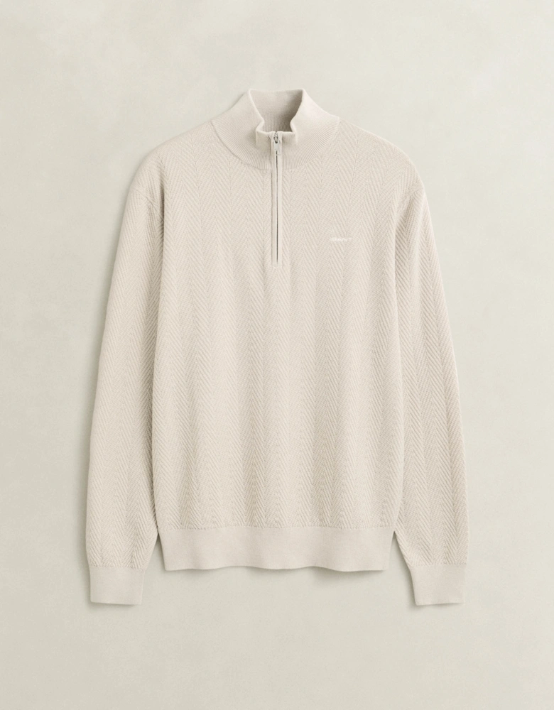 GANT Mens Herringbone Texture Half Zip Sweater - 215 Clay Beige