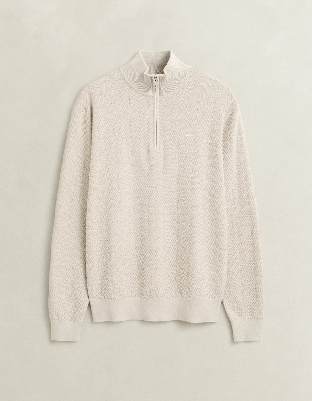 GANT Mens Herringbone Texture Half Zip Sweater - 215 Clay Beige