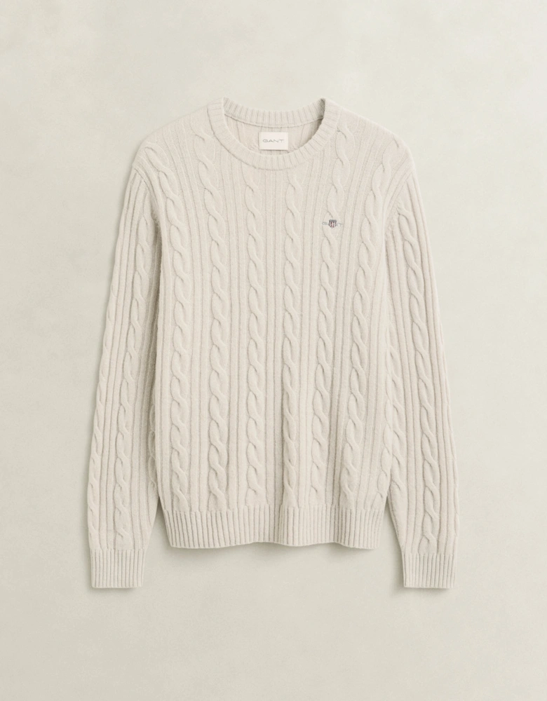 GANT Mens Lambswool Cable Crew Neck Sweater - 215 Clay Beige