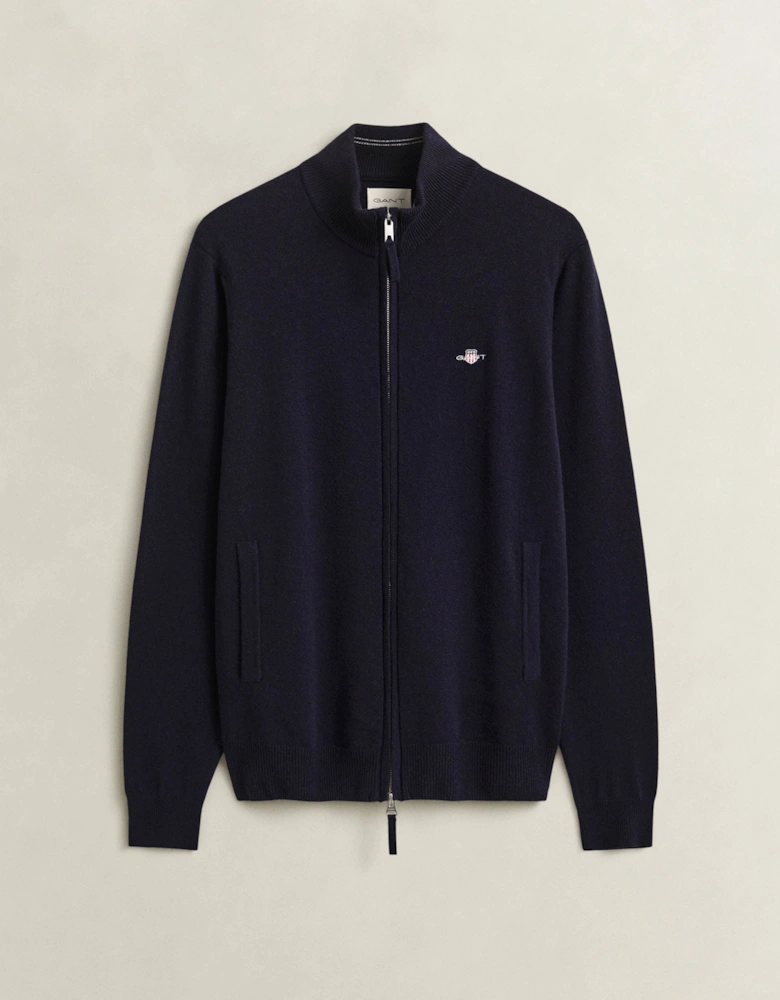 GANT Mens Superfine Lambswool Full Zip Sweater - 410 Marine
