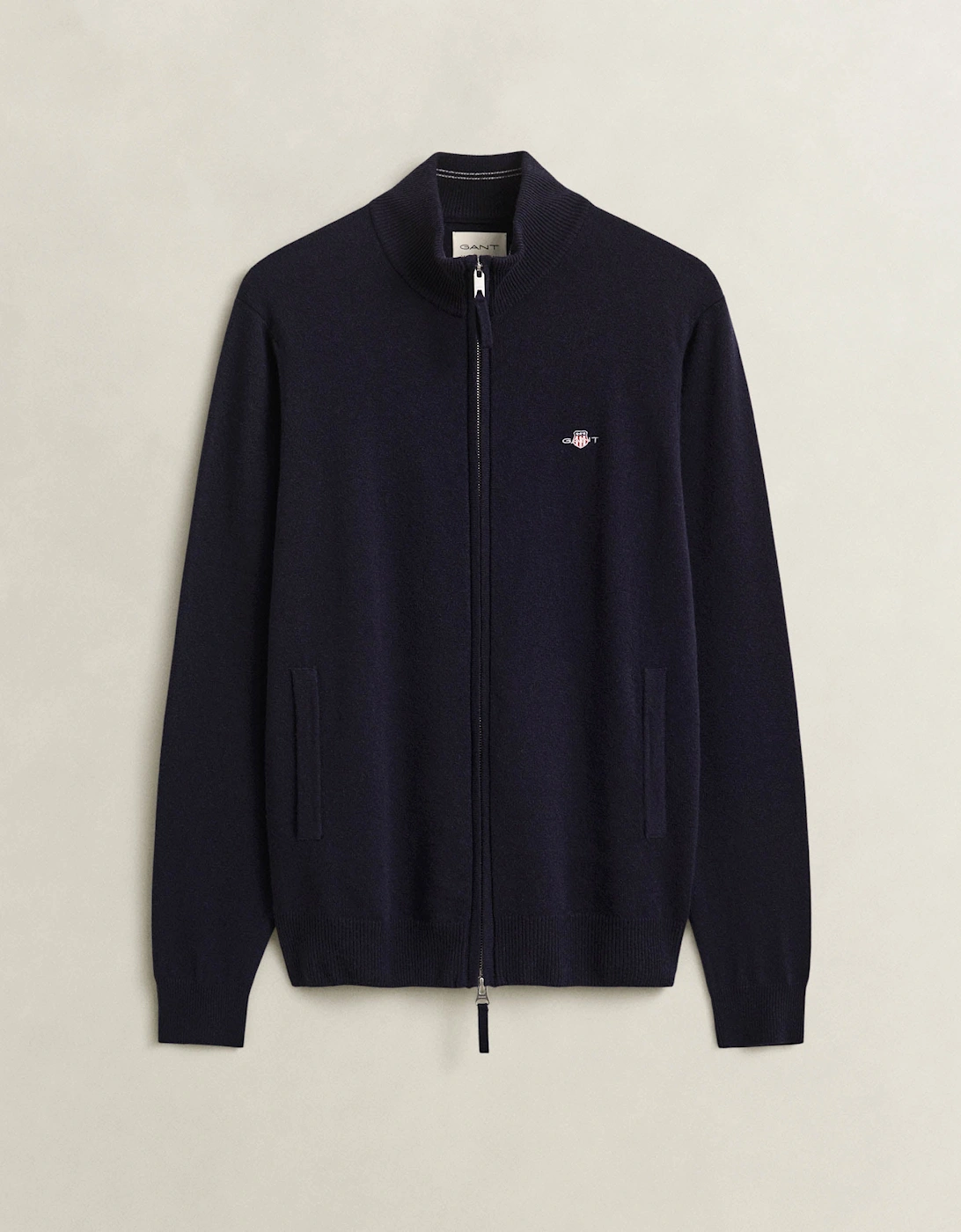 GANT Mens Superfine Lambswool Full Zip Sweater - 410 Marine