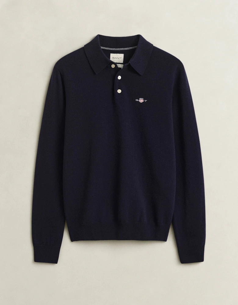 GANT Mens Superfine Lambswool Long Sleeve Polo - 410 Marine