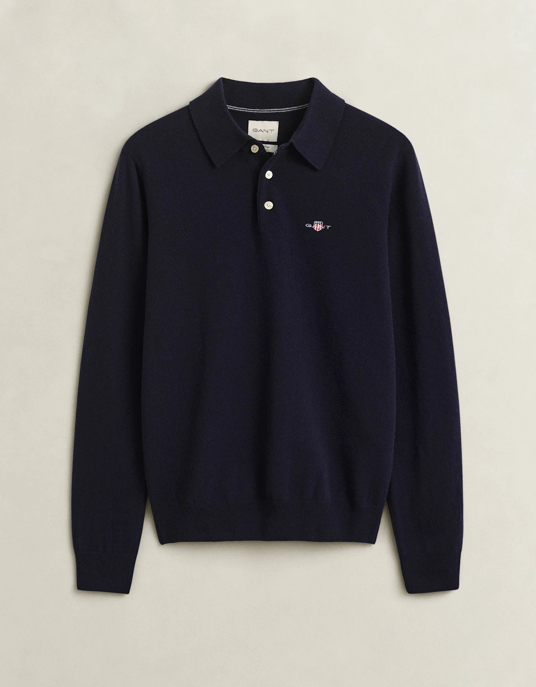 GANT Mens Superfine Lambswool Long Sleeve Polo - 410 Marine