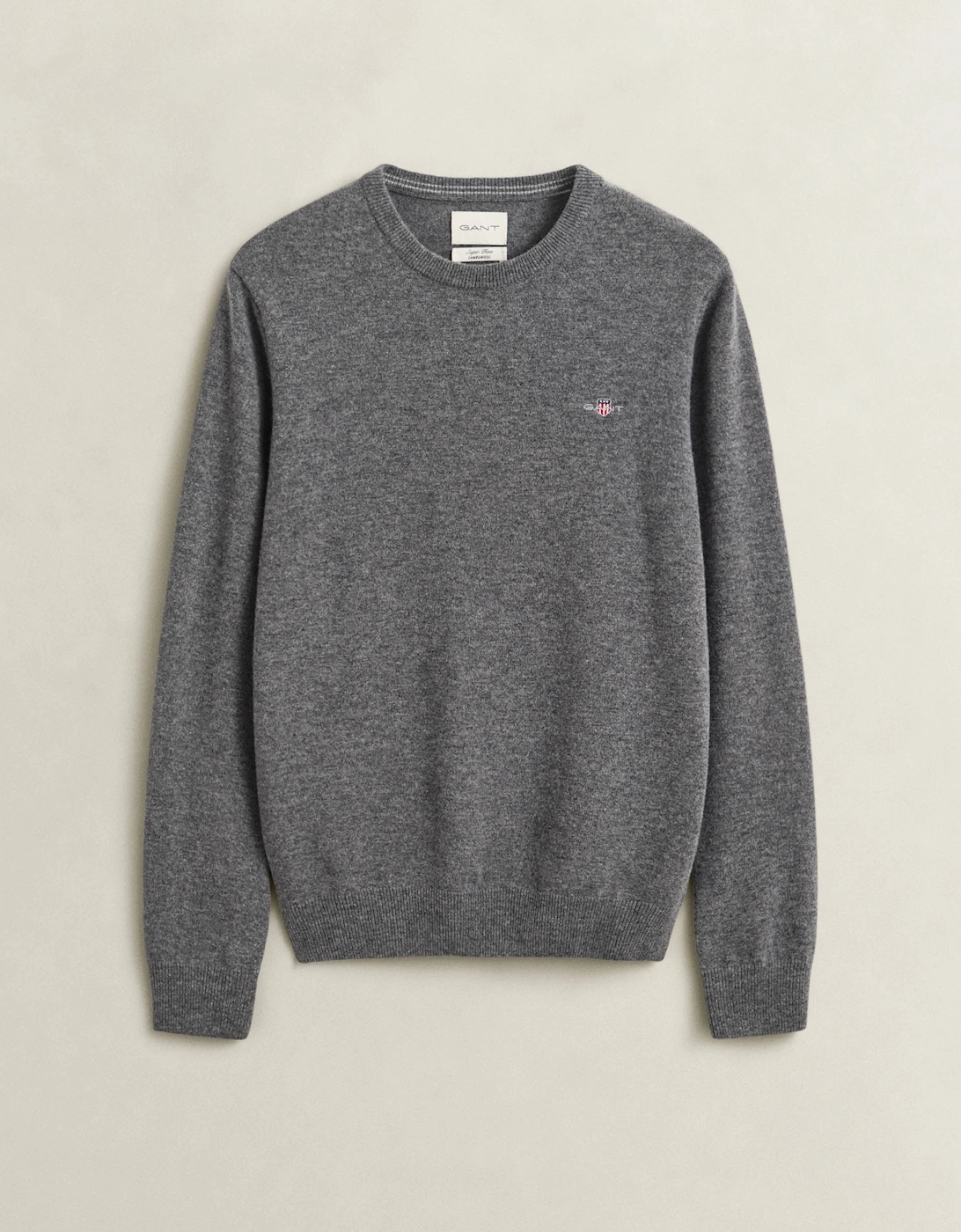 Gant Men's GANT Mens Superfine Lambswool Crew Neck Sweater - 90 Charcoal Melange - Grey