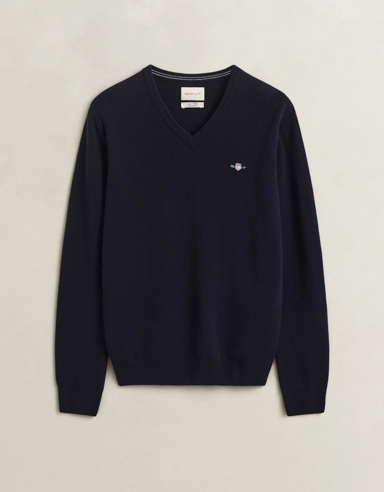 GANT Mens Superfine Lambswool V-Neck Sweater - 410 Marine
