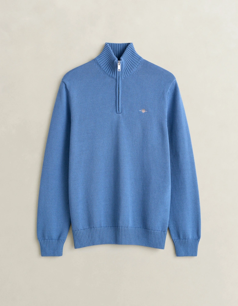 GANT Mens Casual Cotton Half Zip Jumper - 476 Blue Horizon