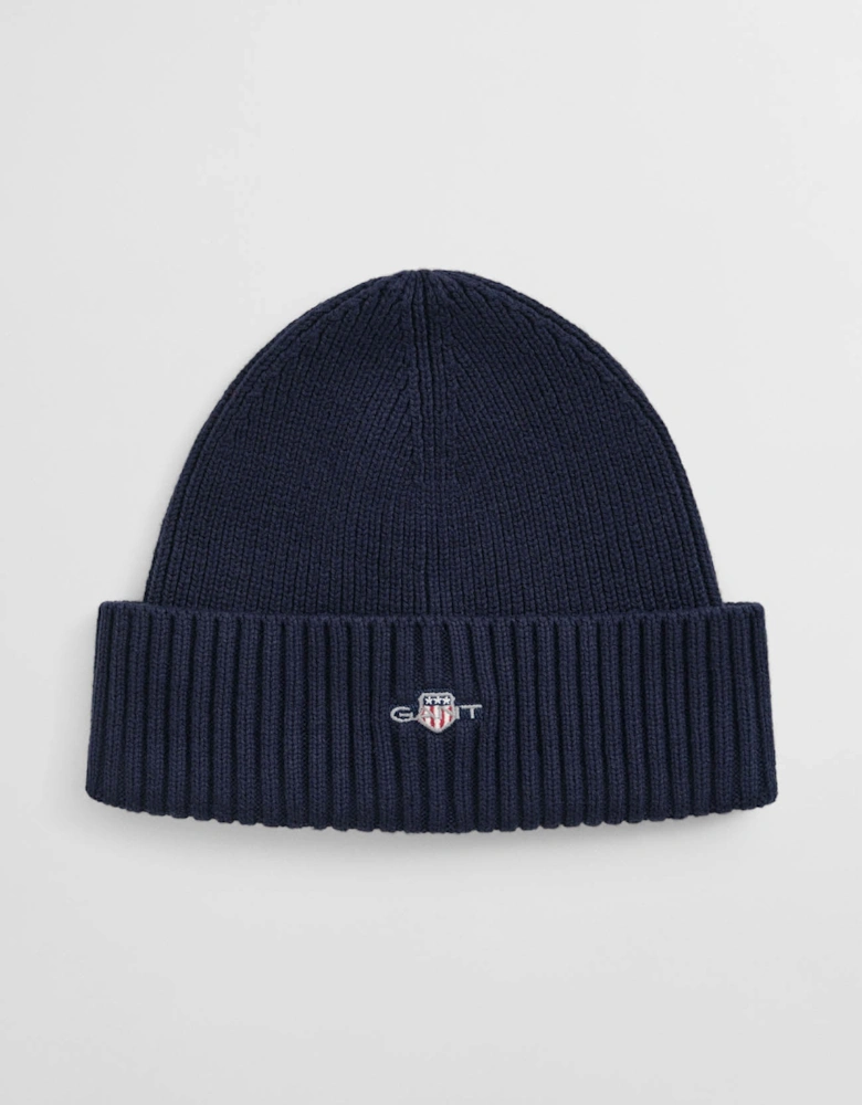 GANT Mens Cotton Blend Logo Beanie - 410 Marine