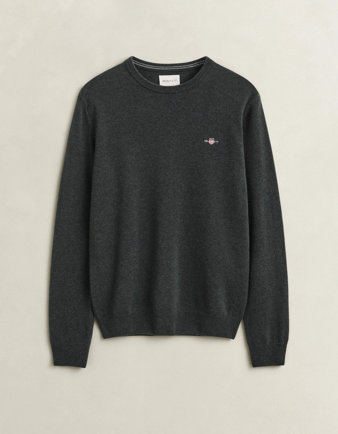 Gant Men's GANT Mens Superfine Lambswool Crew Neck Sweater - 368 Dark Moss Green - Black