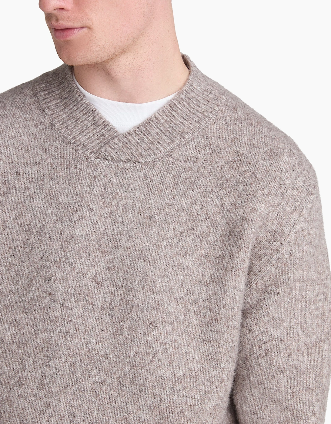 Remus Uomo Shawl Crossed V Neck Wool Blend Jumper Beige