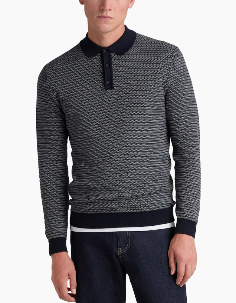 Remus Uomo Navy Textured Long Sleeve Cotton Polo