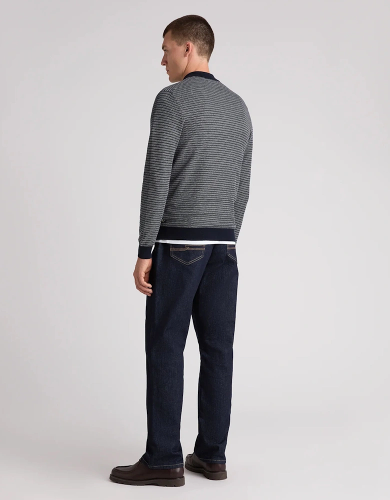 Remus Uomo Navy Textured Long Sleeve Cotton Polo