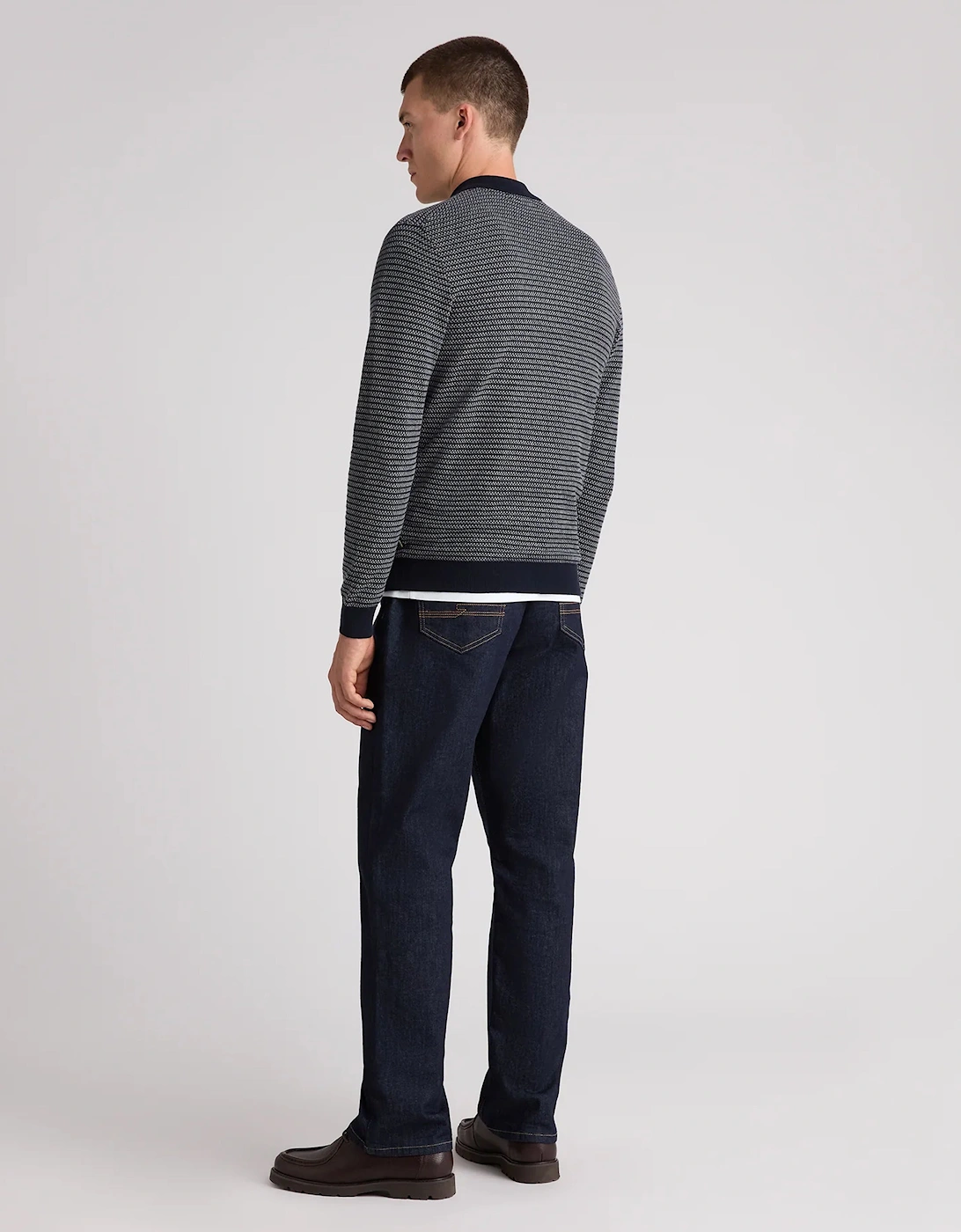 Remus Uomo Navy Textured Long Sleeve Cotton Polo
