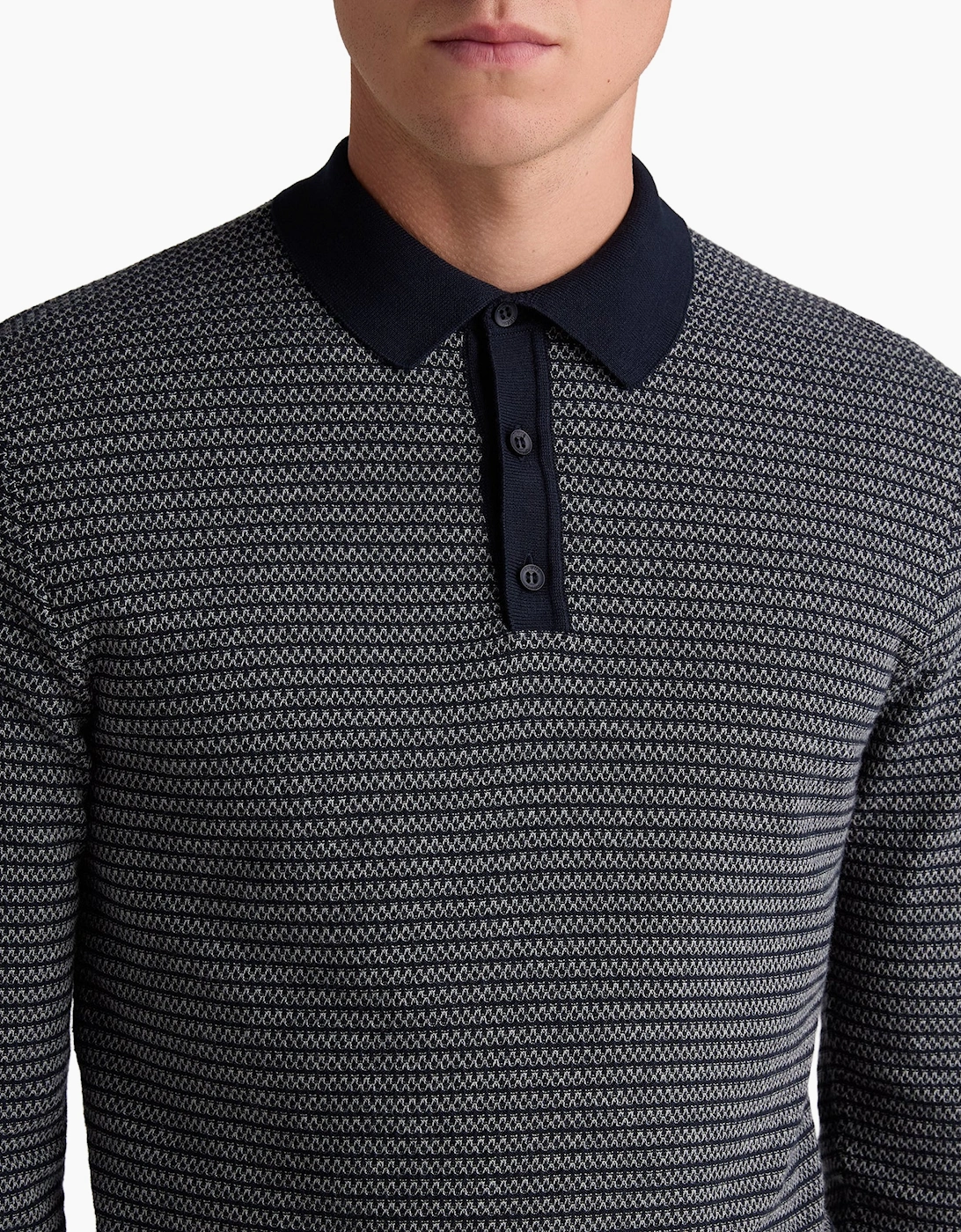 Remus Uomo Navy Textured Long Sleeve Cotton Polo