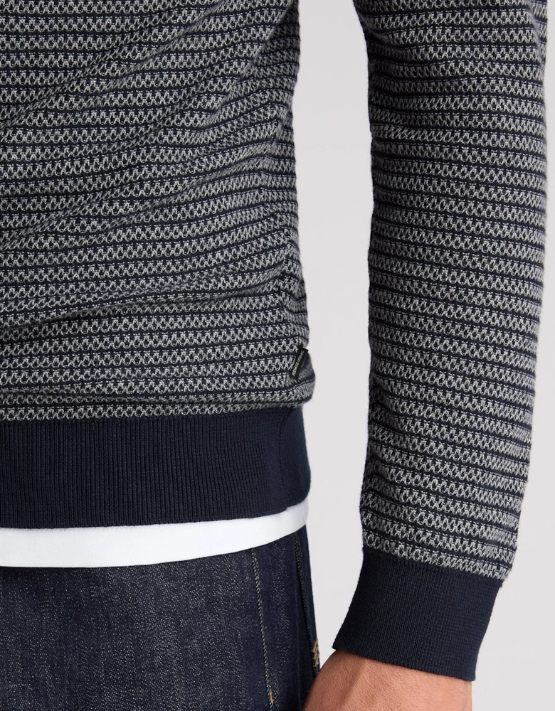 Remus Uomo Navy Textured Long Sleeve Cotton Polo