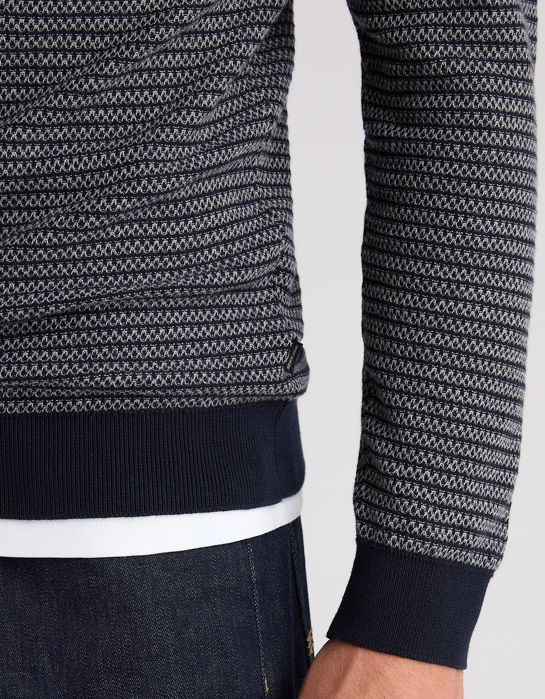 Remus Uomo Navy Textured Long Sleeve Cotton Polo