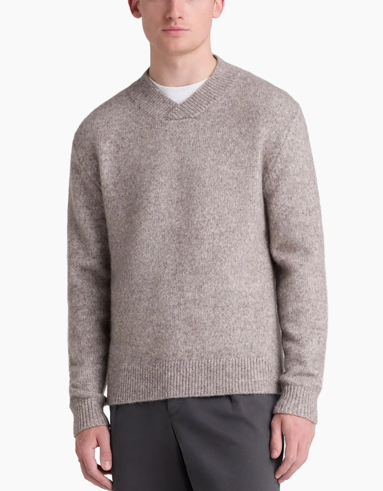 Remus Uomo Shawl Crossed V Neck Wool Blend Jumper Beige