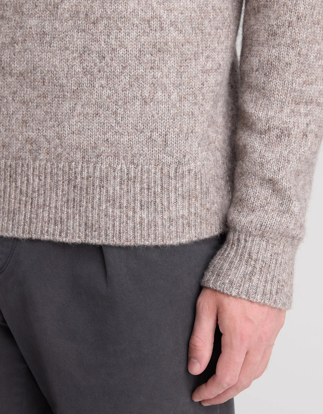 Remus Uomo Shawl Crossed V Neck Wool Blend Jumper Beige