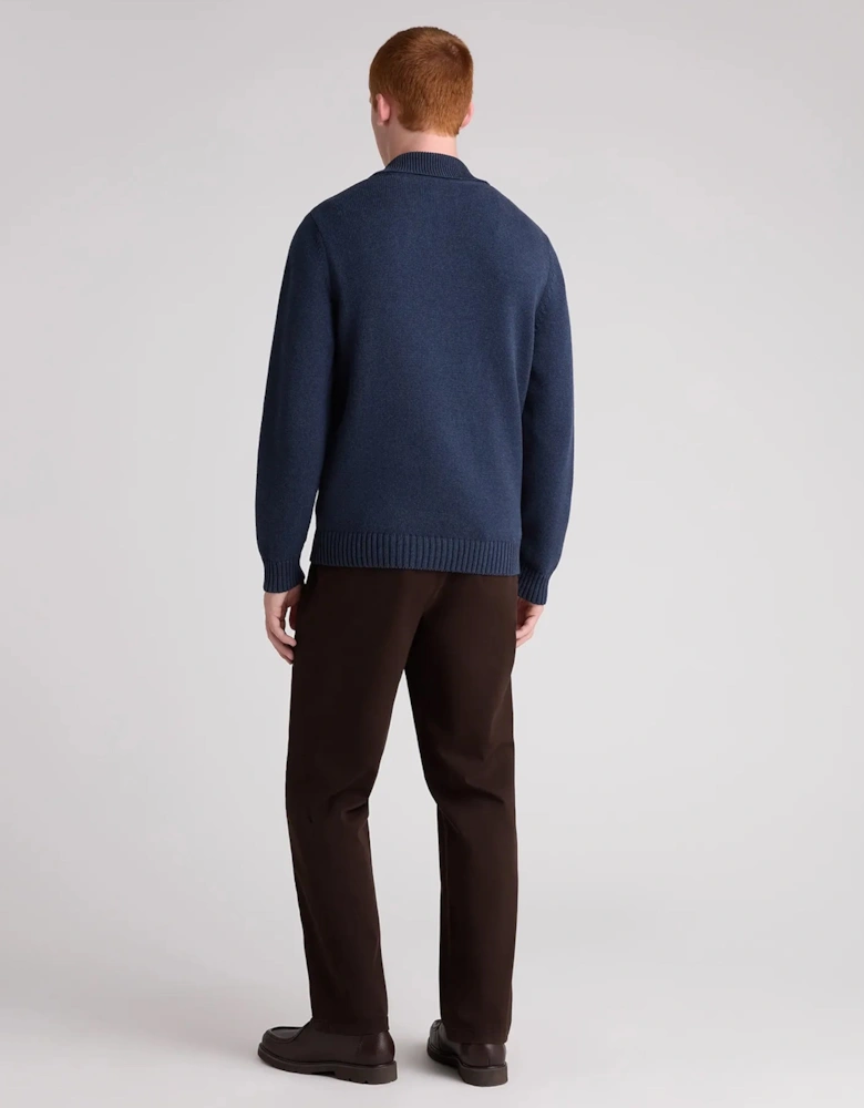 Remus Uomo Navy Collared V Neck Cotton Jumper