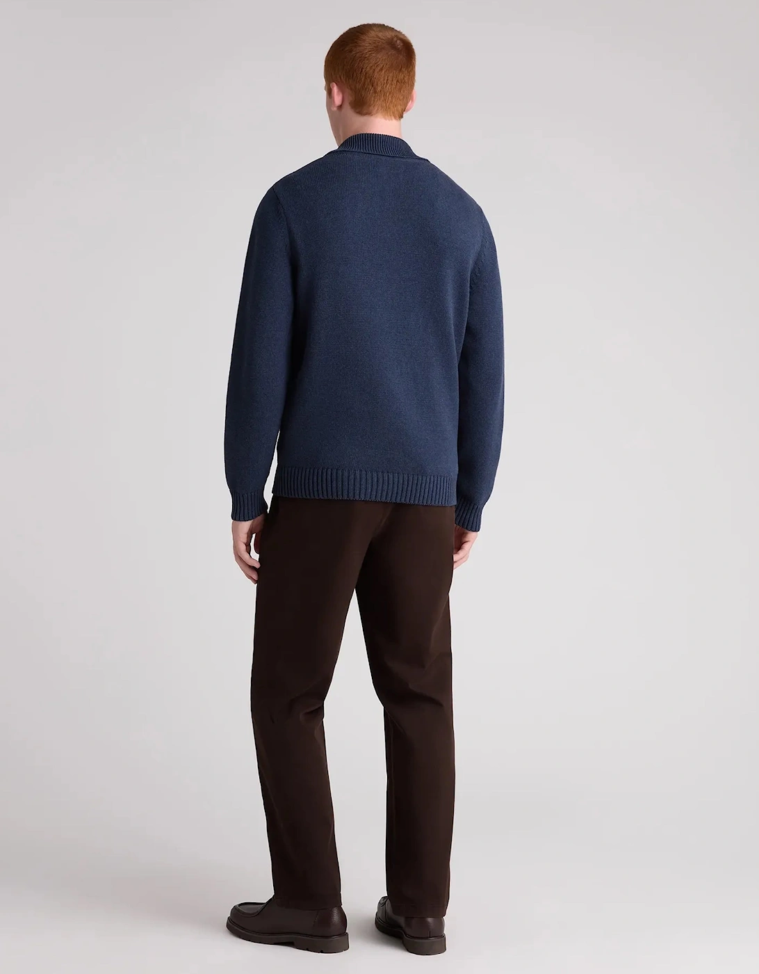 Remus Uomo Navy Collared V Neck Cotton Jumper