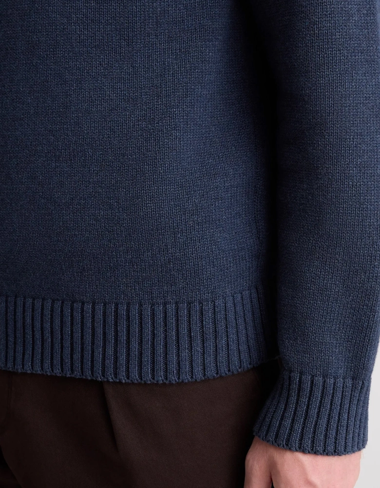 Remus Uomo Navy Collared V Neck Cotton Jumper
