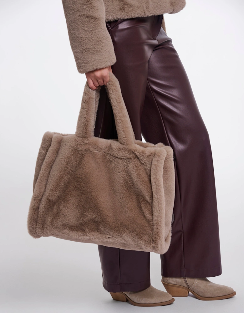 Rino & Pelle Daan Womens Big Faux Fur Shopper - Mocha Latte