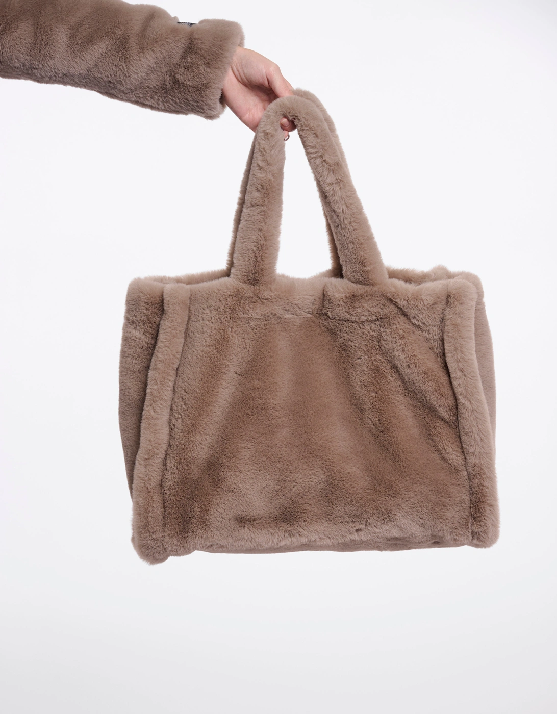 Rino & Pelle Daan Womens Big Faux Fur Shopper - Mocha Latte